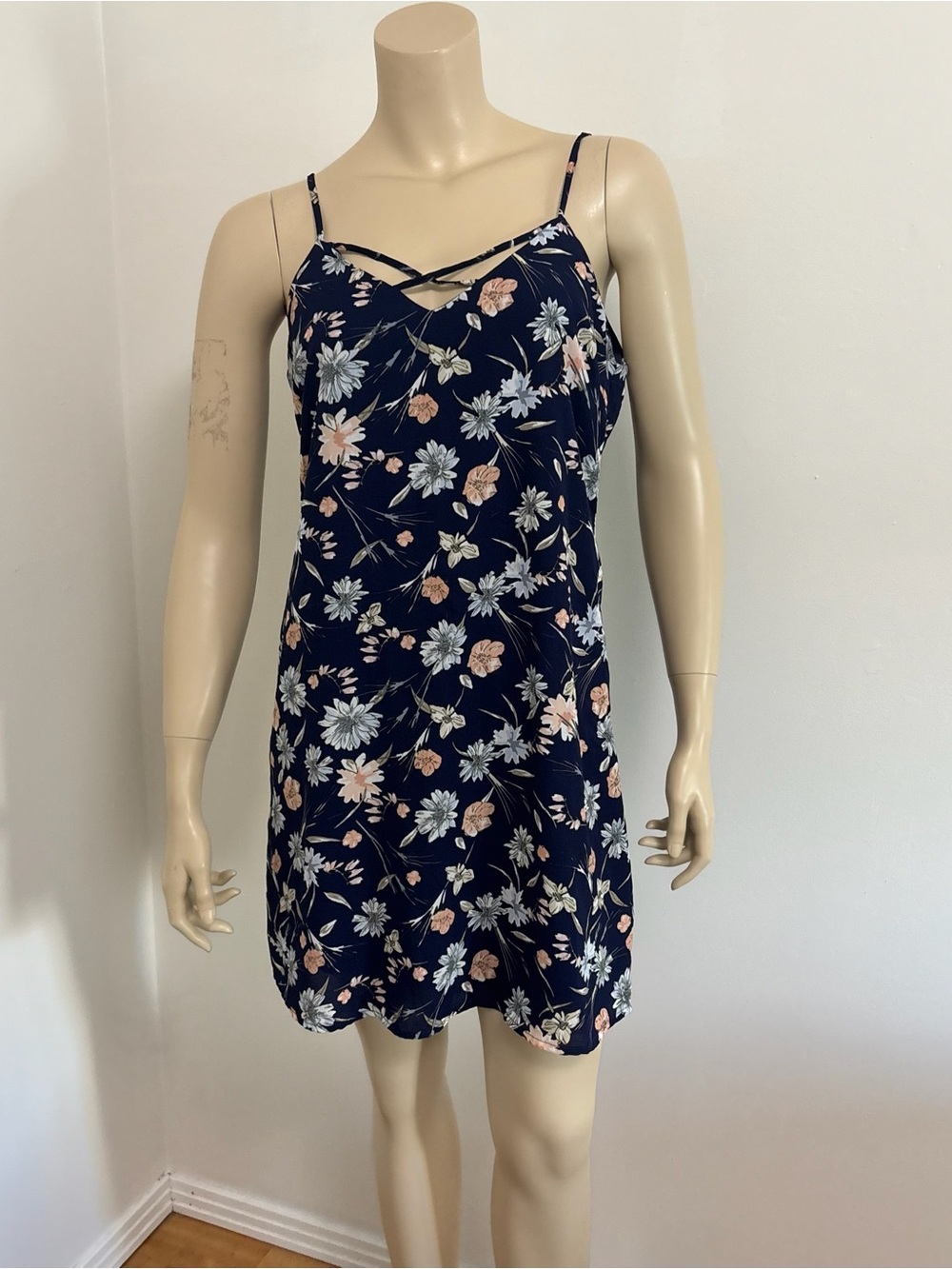 love, Fire Navy Floral Slip Dress with Pink & Cream Flowers